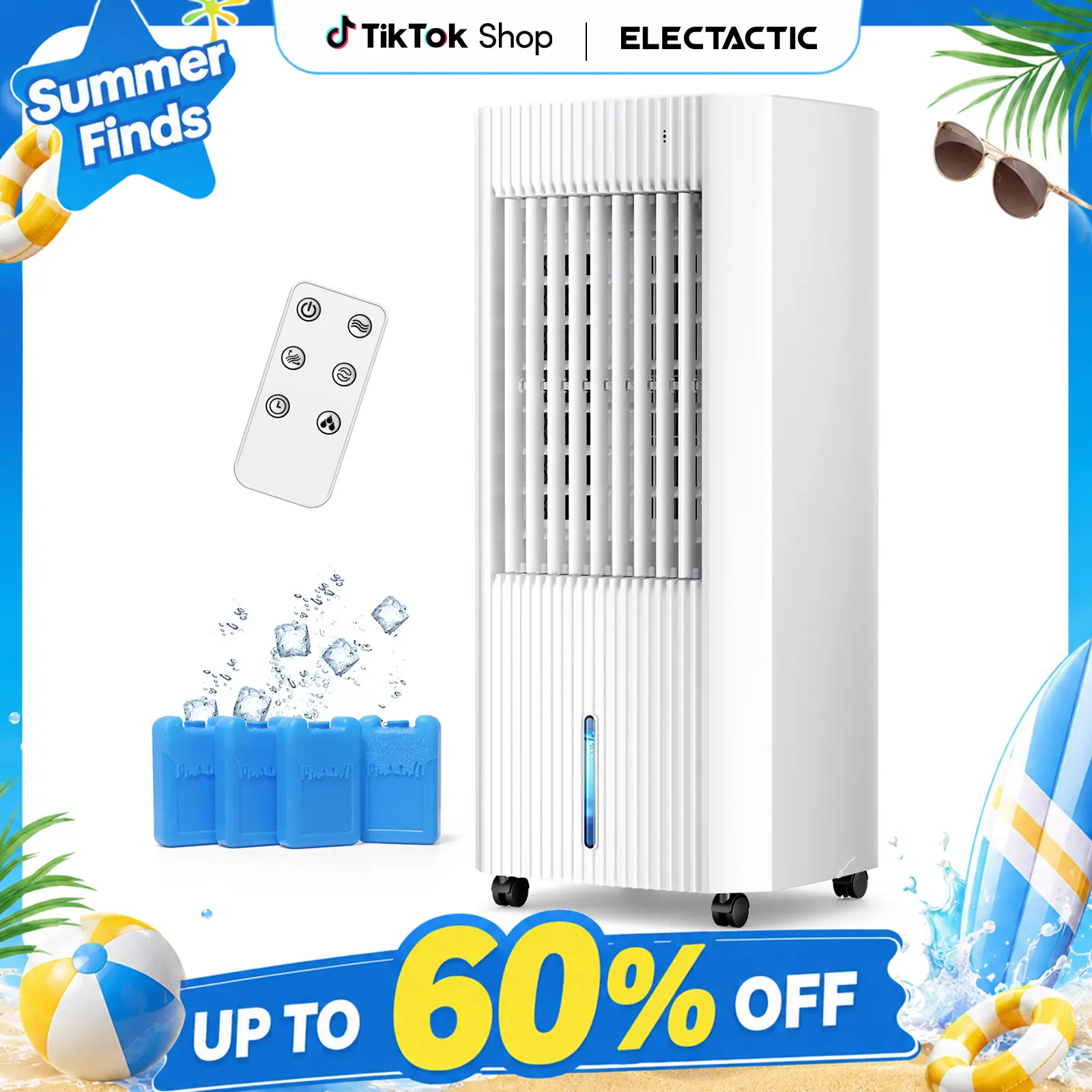 Summervibes Electactic Air Cooler - Windowless Portable Air Cooler with 3 Modes & 3 Speeds, 1.5Gal Tank for 15H Cooling, 140° Oscillation, 16.4FT Remote for Bedroom Indoor Use summerwins