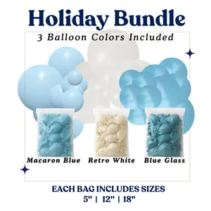 Blue Christmas Holiday Balloon Bundle - Macaron Blue, Retro White, Blue Glass - Sizes 5"- 12"- 18" - Perfect for Festive Decorations