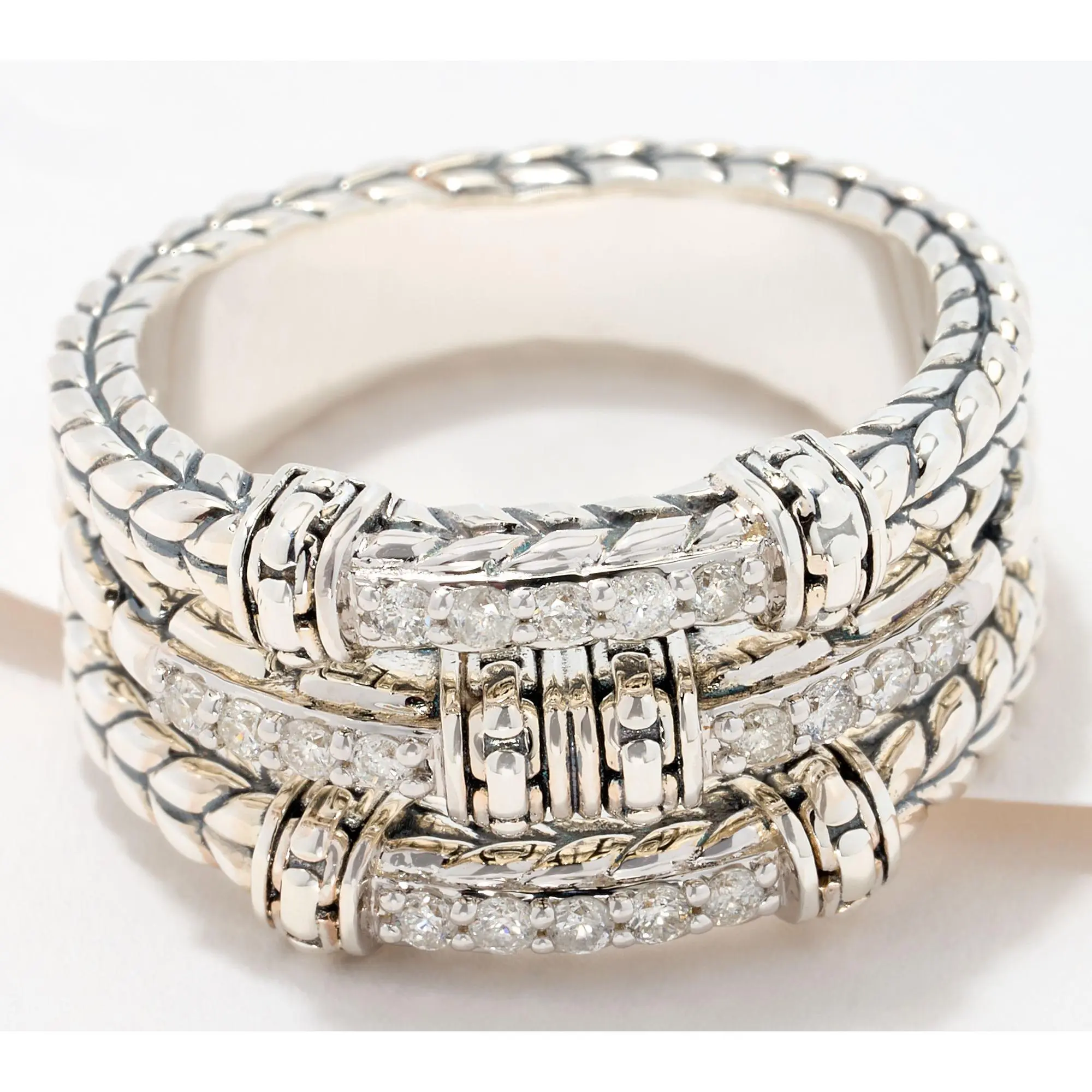 JAI Sterling Silver Diamond Triple Row Ring JAI Sterling Silver Diamond Triple Row Ring