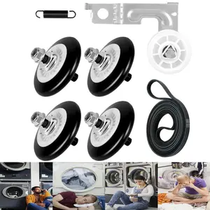 4581EL2002C Dryer Drum Roller 4-Pack Repair Kit, Replacement Wheel & Shaft with Drive Belt, Idler Pulley & Spring, OEM Part 4581EL2002H for LG & Kenmore Dryers