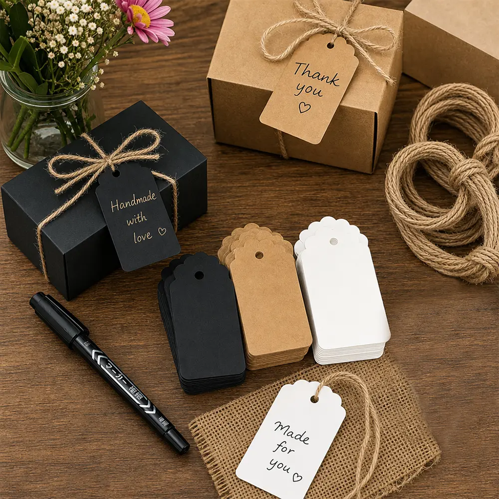 Pack Of 300 Gift Tags with String,Blank Price Tags, Writable Kraft Paper Hang Tag for Clothing, Weddings, Parties, Gifts, DIY Crafts