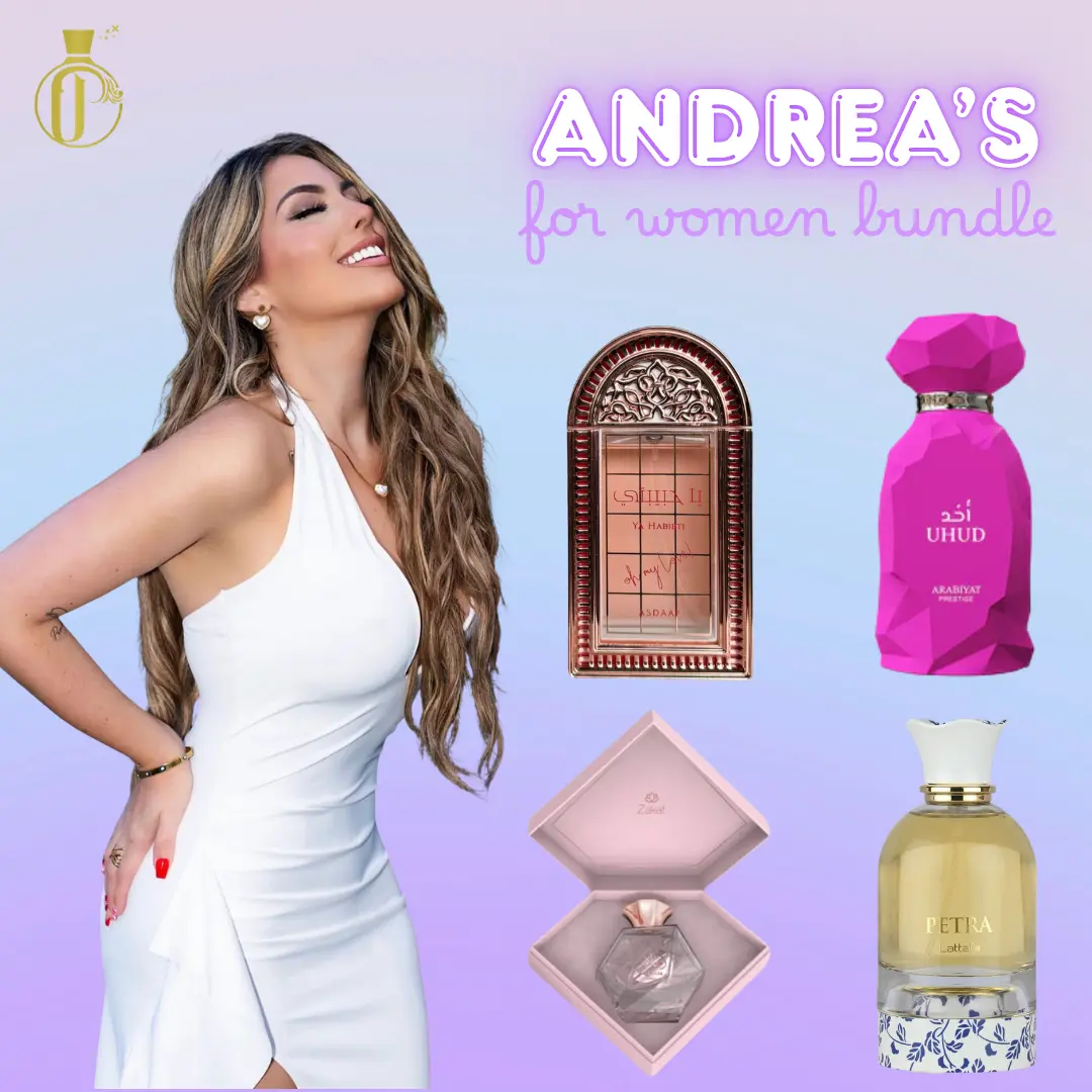 Andrea Bundle | Lattafa Petra + Arabiyat Prestige Uhud + Zakat Ahlaam Rose + Oh My Love | Women's Fragrance | 100 ML | Eau De Parfum | Caramel - Sweet Coconut & Vanilla Notes