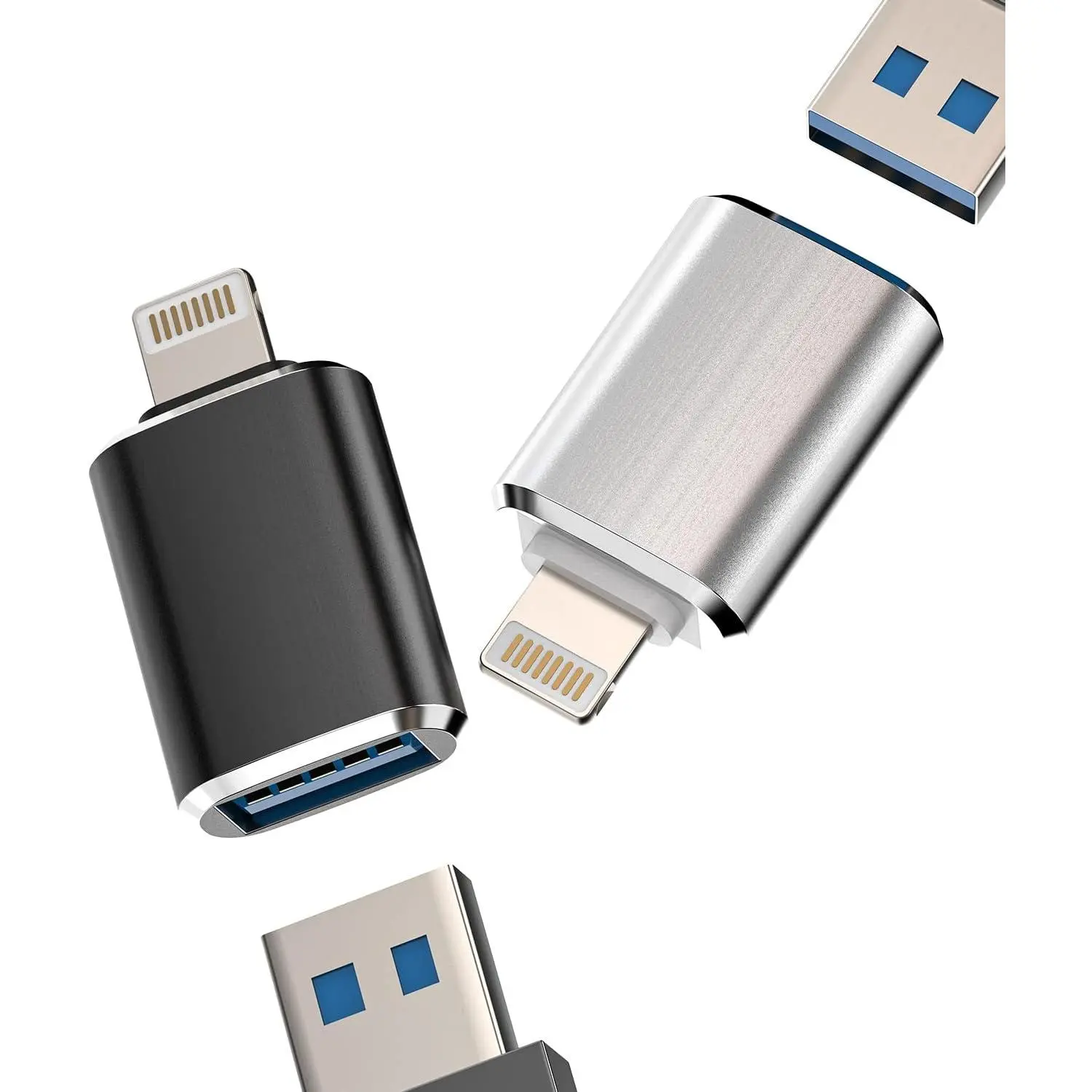 iPhone OTG Adapter(2Pack)USB Female to Lightning Male Dongle for 14 13 11 12 Pro Max Xr X Xs 8 7 Se Plus Camera Card Reader USB Flash Drive Mouse Keyboard Hub MIDI Piano Converter U Disk Apple iPadAir