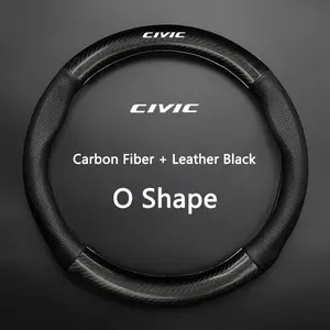 Leather Car Steering Wheel Cover, D-Type/o-Type Design, Anti-Slip Grip, Compatible with Honda Models, Comfortable Driving Experience
