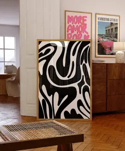 Black and White Abstract Print Retro Trendy Wall Art Funky Groovy Printable Poster Monochrome Neutral Decor for Living Room Hallway Bedroom