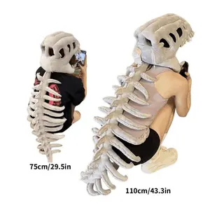 Novelty Dinosaur Skeleton Costume Pillow Wearable Head & Back Bone Decorative Cushion for Cosplay Halloween Party Props Soft Plush Material 75cm/29.5in & 110cm/43.3in elegant solid color maxi dress cotton cool
