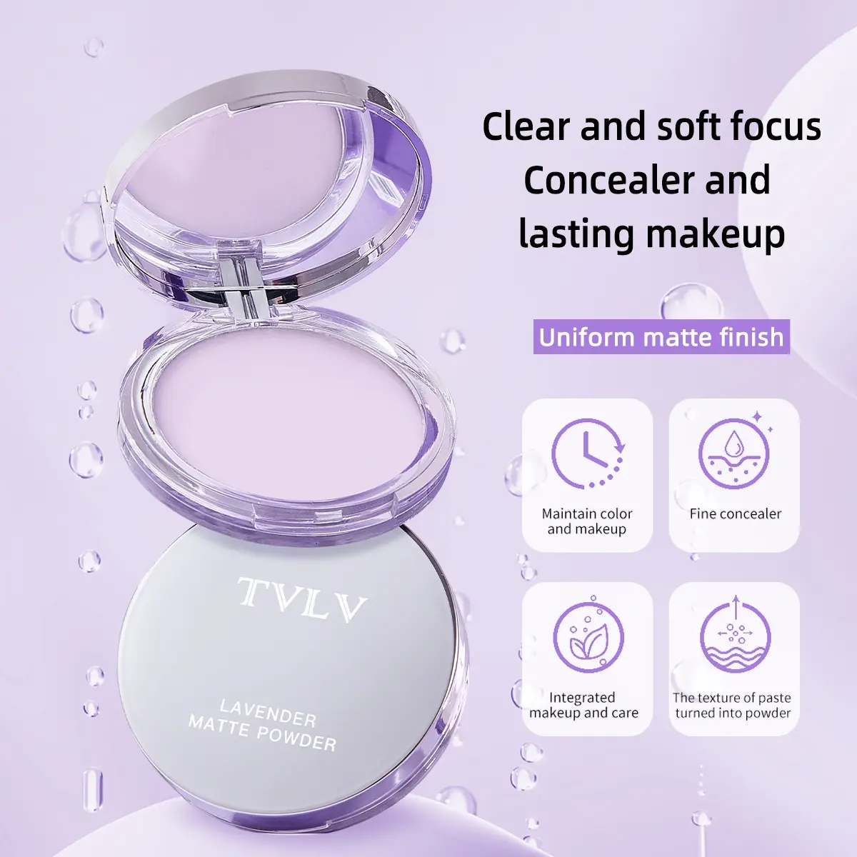 Tvlv Lavender Matte Finishing Beauty Powder Cake, Soft Focus Powder, Long-Lasting Soft Matte Natural Skin Smoothing Makeup, Smooth Finish, Perfect for Daily Use