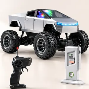 Remote Control Cyber Truck for Kids, 2.4GHz RC Off Road Monster Truck Toy with All Terrain Tires, Light Effects, Type-C Charging Station & Controller for Boys Girls