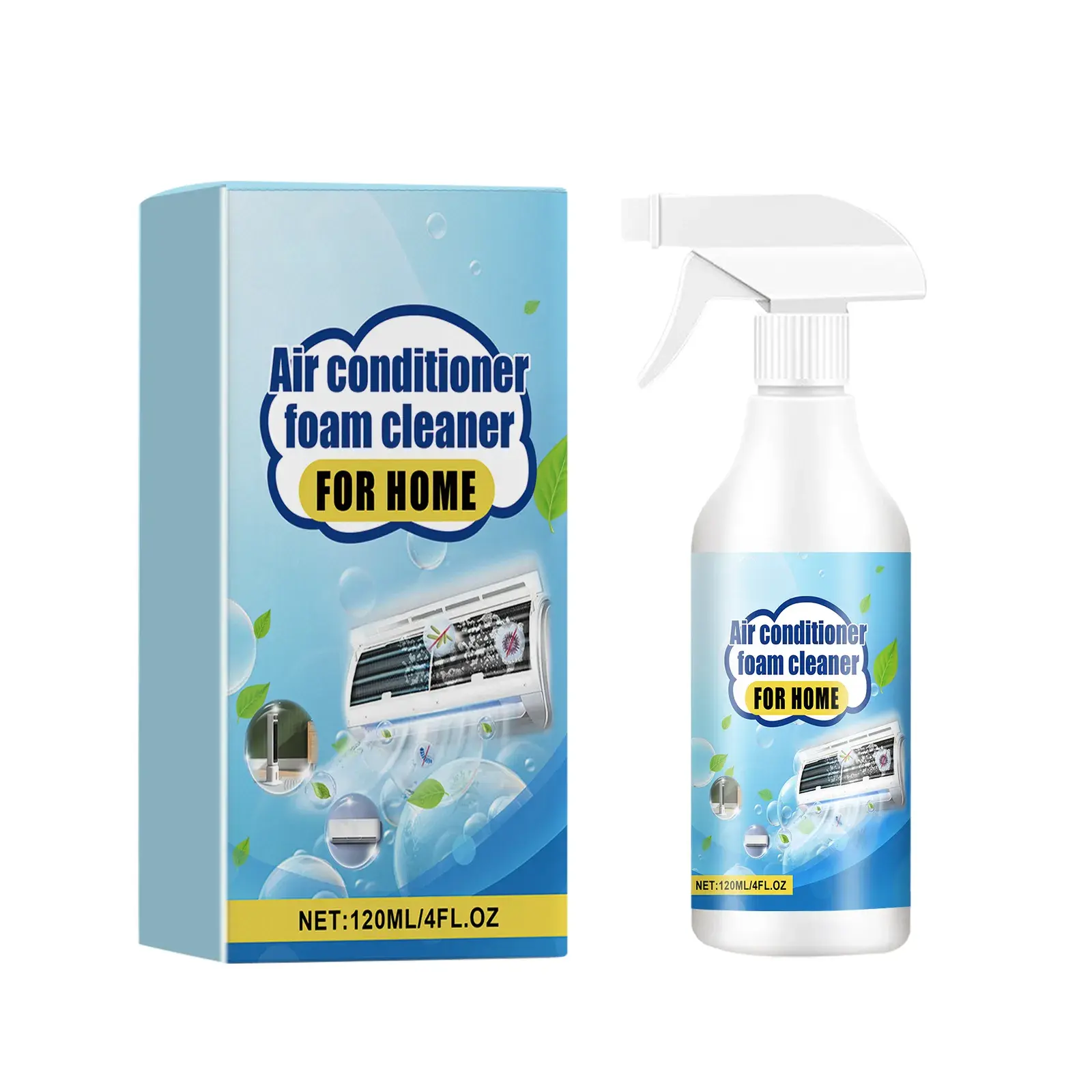 Air Conditioner Foam Cleaner with Sodium Bicarbonate & EDTA Disodium - Deeply Penetrate and Clean, Easy to Use, Effortless Cleaning for Home AC Interior & Exterior Decontamination, Odor Removal (Automotive & Motorcycle Engine Care Compatible)