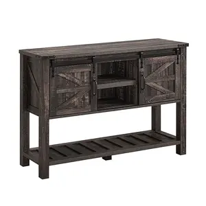 OKD Farmhouse Console Entryway Table with Sliding Barn Doors, Dark Rustic Oak