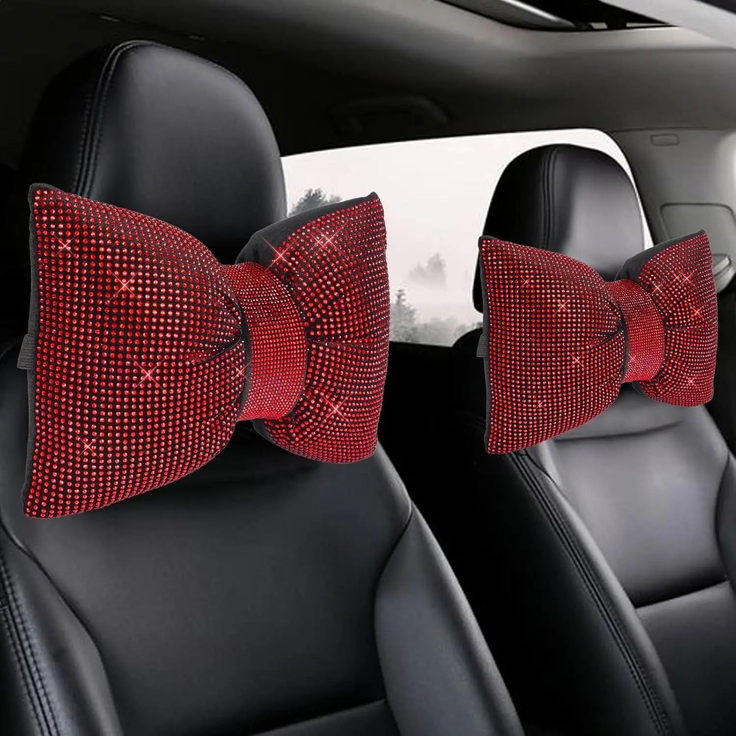 Rhinestone Decor Car Headrest Pillow, Comfortable Car Seat Neck Pillow, Car Interior Accessories for Women & Men, Car Seat Headrest Furry