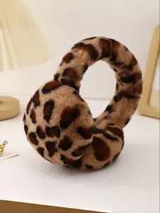 Foldable Ear Covers Unisex Winter Warm Windproof Frost Protection Detachable Memory Headband Leopard Print Fleece Earmuffs Ear Defender Ear Snood