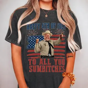 [FREE SHIP] Funny 4th of July Sheriff Shirt, Patriotic Comfort Colors Tee, Happy 4th of July Sumbitches Shirt, Western USA Flag Fireworks Tee