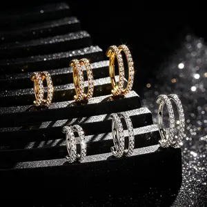 OUFER  20G Non-Tarnish 316L Stainless Steel Jewelry Adjustable Hinged Segment Nose Ring - Double Row CZ Gem Jewels Accents, 6mm-7mm Geometric Nostril Piercing Accessory for Women