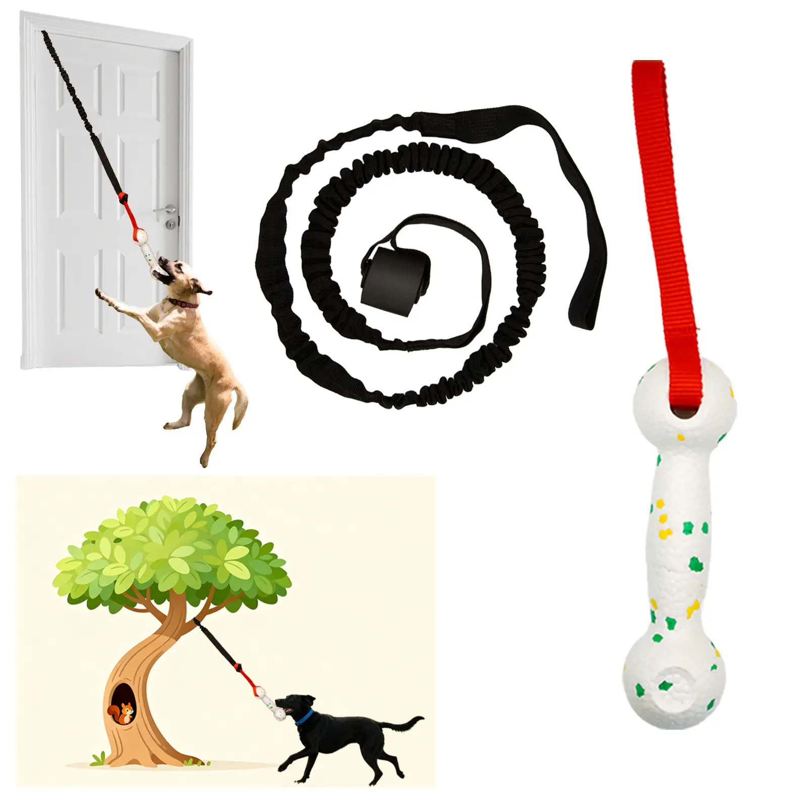 GDuolaPaws Hanging Dog Bungee Tug Toy for Puppy Small Medium Dogs, Indoor Spring Pole Over Door, Outdoor Tree Tether Tug, Interactive Pull Rope with Durable ETPU Head for Bumper Fetch and Chew