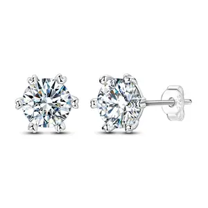 MULA Hypoallergenic Earrings Set - Platinum-Plated, Heart-Claw Setting, Elegant Round-Cut Shiny Moissanite, Ideal Gift for Women, Suitable for Daily Wear & Special Occasions