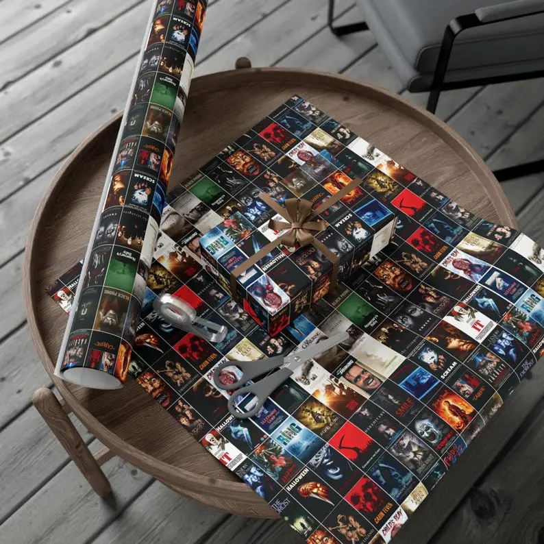 [Wrapping Paper] Horror Movie Wrapping Paper Retro Slasher Halloween Gift Wrap Gothic Holiday Present Paper