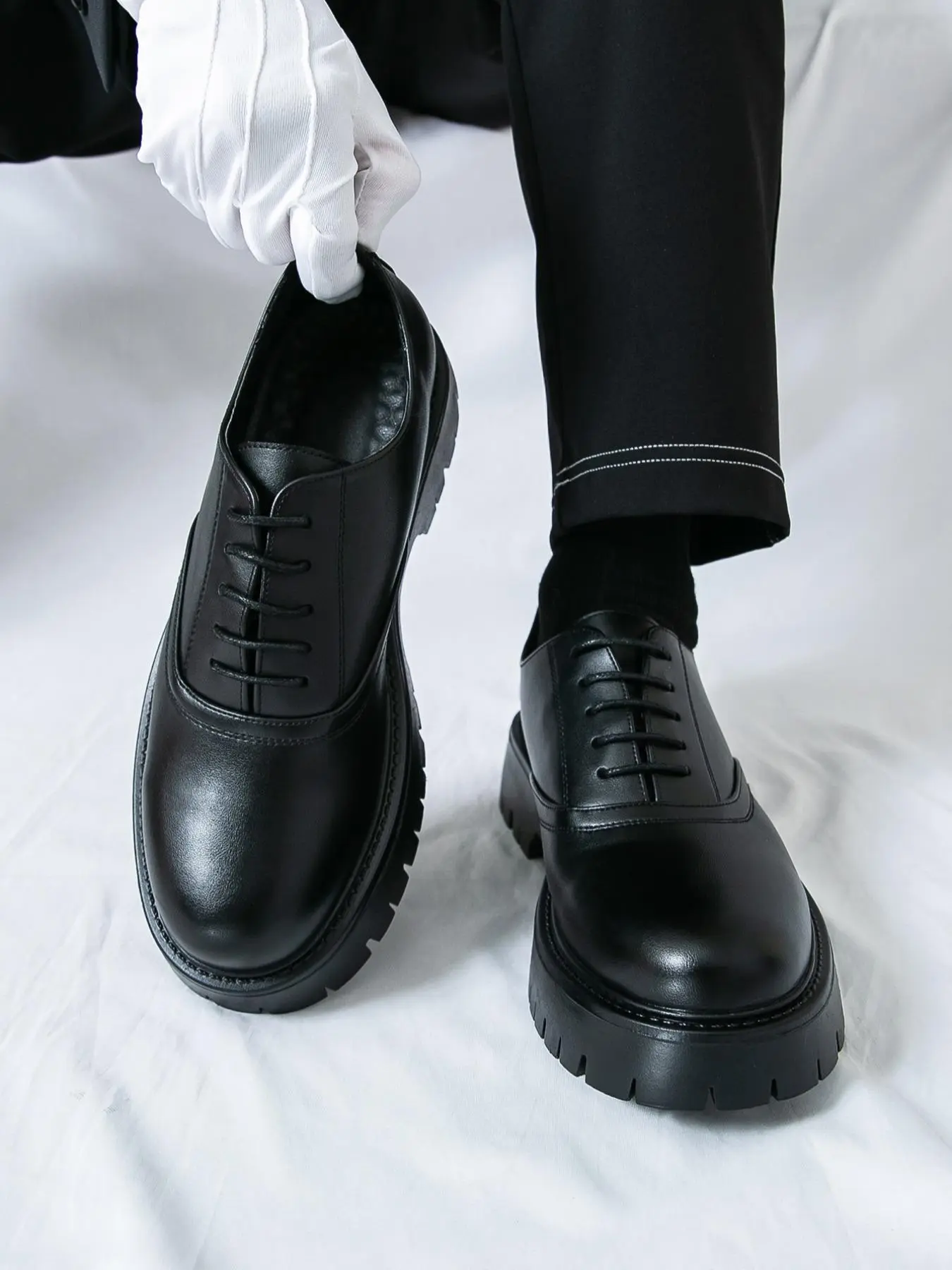 Men's Fashionable Lace Up Front Oxford Stackform Shoes, Casual Comfortable Solid Color Dress Shoes for Daily Wear, Male All-match Shoes for Daily Wear