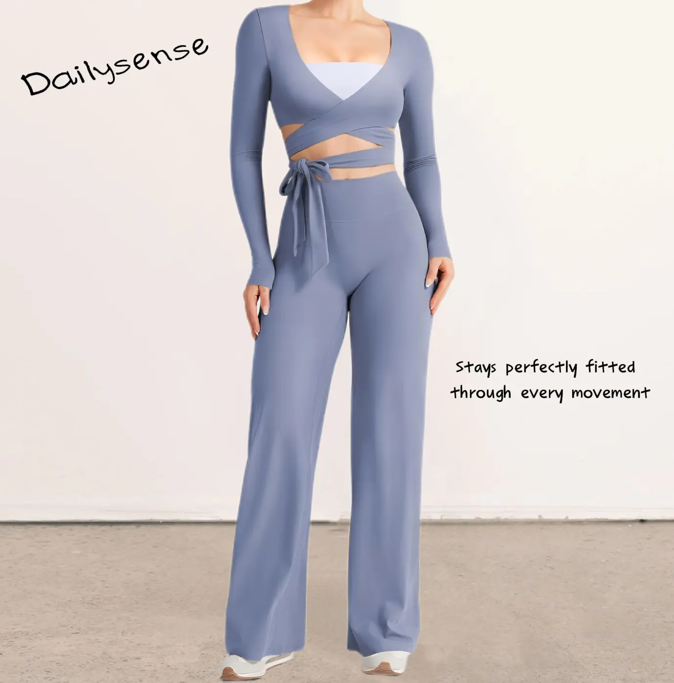 YEOREO Wrap Long Sleeve Cropped Top for Women Workout Pilates Ballet Tie Shirt for Dance Yoga Active Blouses