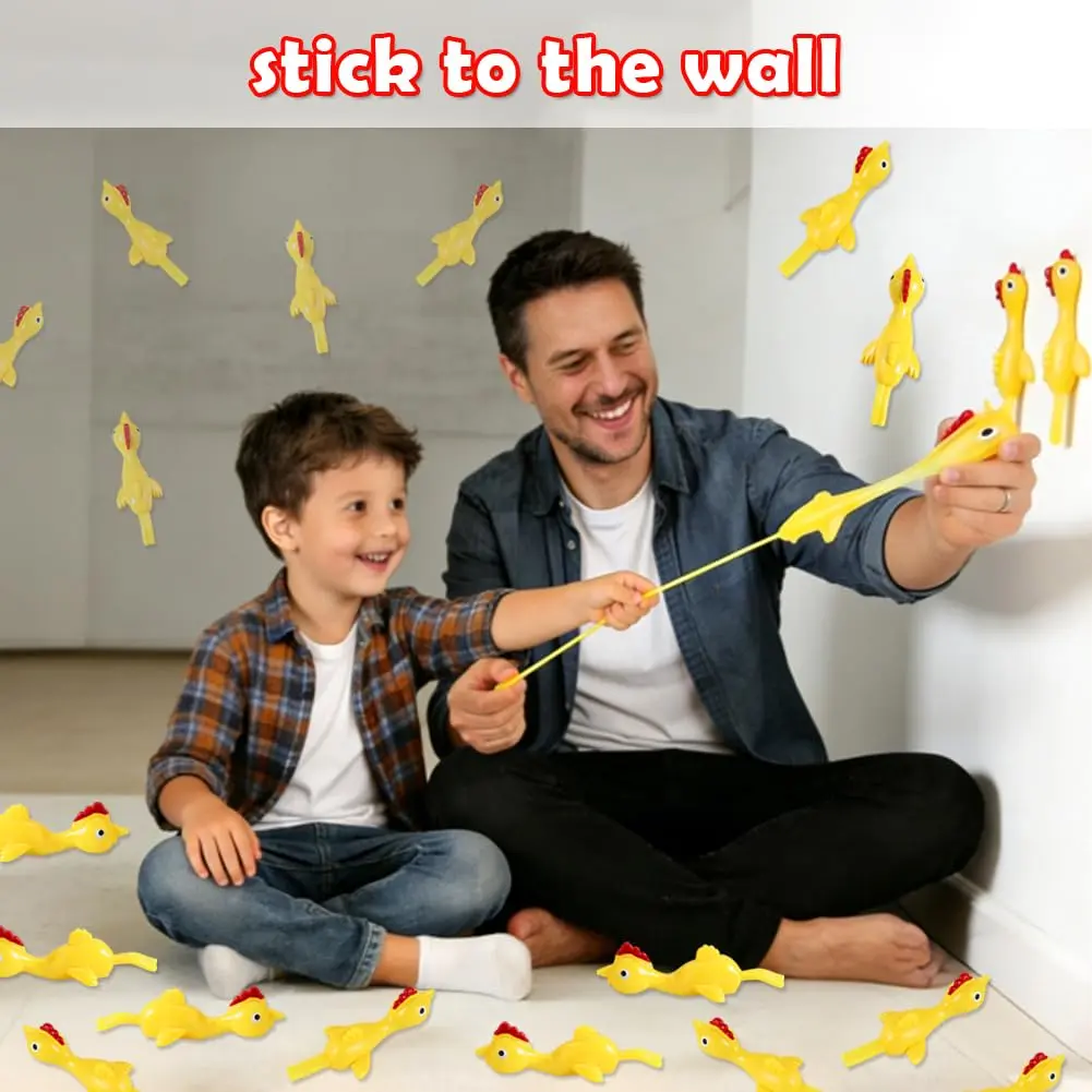 10-Pcs Unisex Slingshot Sticky Rubber Chicken Animal Toys, Hilarious Gag Joke Gifts, Easter Egg Fillers & Basket Stuffers, Mini Mystery Pack Fidget Items for 4-6 Years Kids