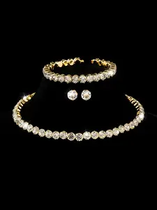 Elegant Zircon Decorated Jewelry Set, Fashion Necklace & Bracelet & Earrings for Party & Daily Wear, Trendy Versatile & Exquisite Jewelry for Birthday Gift, Fashionable Jewelry Set, Matching Jewelry Set, Necklaces Earrings Set