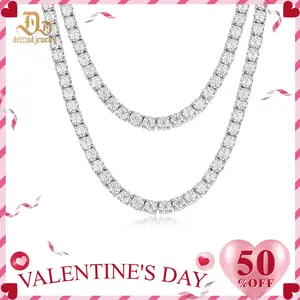 Delzzad 14K Gold-Plated Hip Hop Tennis Chain Synthetic Moissanite Tennis Chain In 925 Sterling Silver Christmas Gift