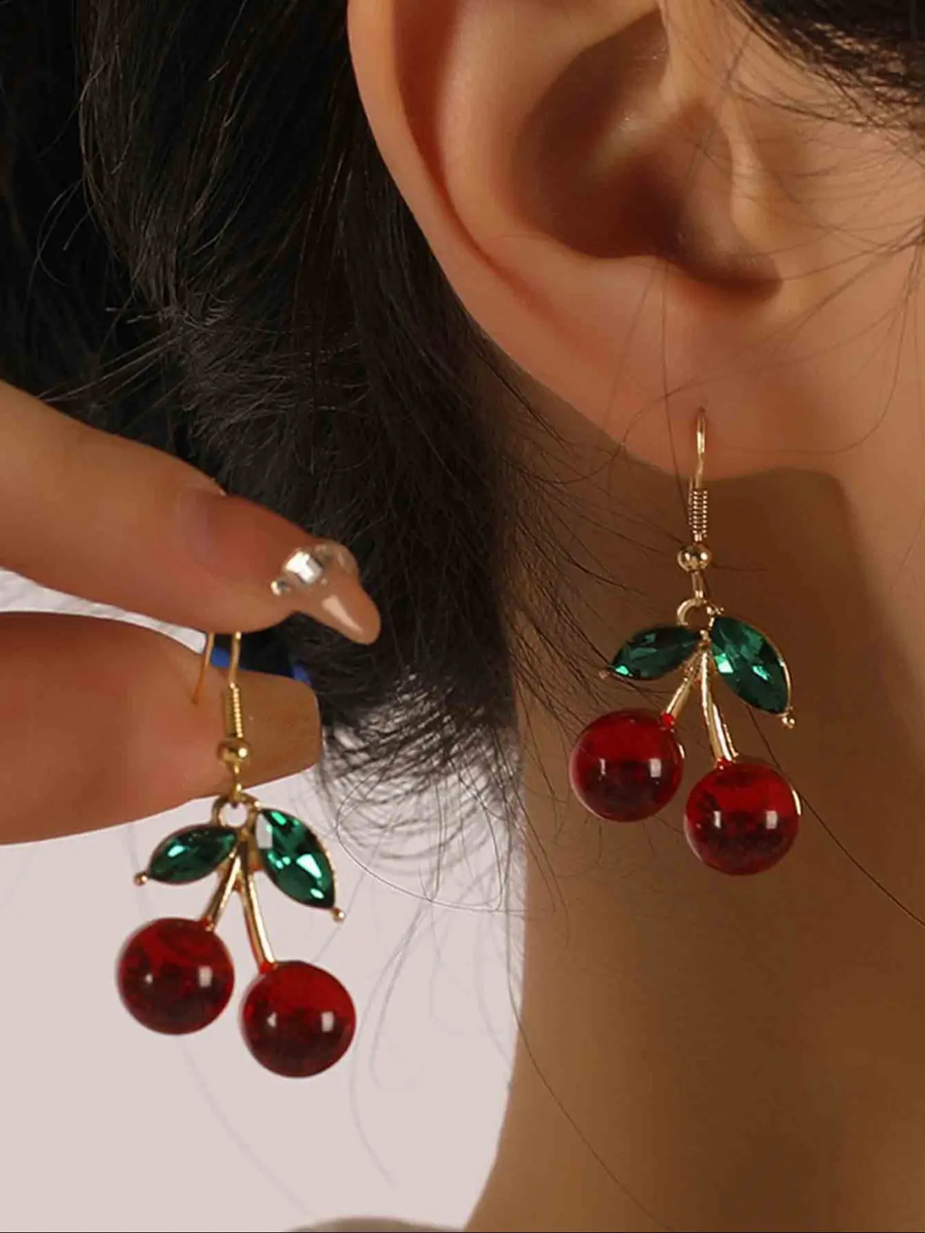 Fashion Leaf Cherry Earrings, Sweet and Fresh Women's Party Vacation Versatile Earings, Unique Design Jewelry, Fruit Veggie Earrings, Fashionable Jewelry, Fashionable Accessories