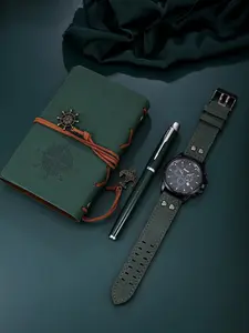 Men's Fashion Quartz Watch Set with Notebook & Pen, Casual Business Style, Perfect Gift for Father's Day, Teacher's Day, Thanksgiving