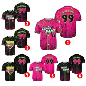 Customized Baseball Jersey, Paint Effect Pink Black, Personalized Team Tee #Baseballjersey