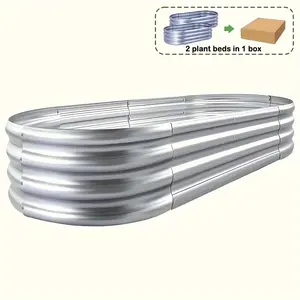 2 Pack Galvanized Raised Garden Bed Kit, Outdoor Oval Large Metal Planter Box, Rustproof Galvanized Planting Container for Vegetables Flowers, Sturdy Elevated Garden Planter for Backyard Patio Yard Gardening Use