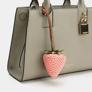 3D Resin Strawberry Leather Bag Charms Chain - Cute Fruit Purse Charms for Women Handbag Keychain Car Ornament