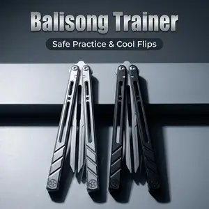 Premium Balisong Trainer - Unsharpened Dull Blade Safe Practice Tool, Durable Metal Fidget Toy for Beginners (Black/Silver) Stylish