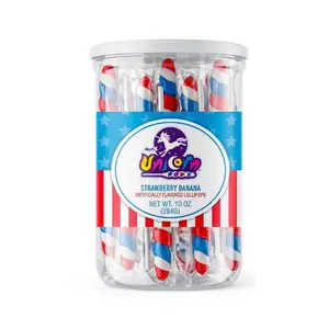 Adams & Brooks Indepence Day & Fourth of July Americana Mini Unicorn Pops, 10 oz Jar (24 ct.) - Twisty Unicorn Lollipops, Individually Wrapped Candy for Kids & Adults, Perfect for Birthday Party Favors, Goodie Bags & More