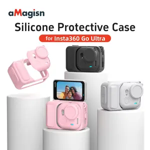 for Insta360 GO Ultra Action Camera Silicone Protective Case, Black/Grey, for Holiday Travel, Wedding, Festival Party, Campus Photography and Outdoor Sport, Screen and Lens Protector, Convenient Installation, Free Lens Cap Anti-Lost Lanyard & Wrist Strap