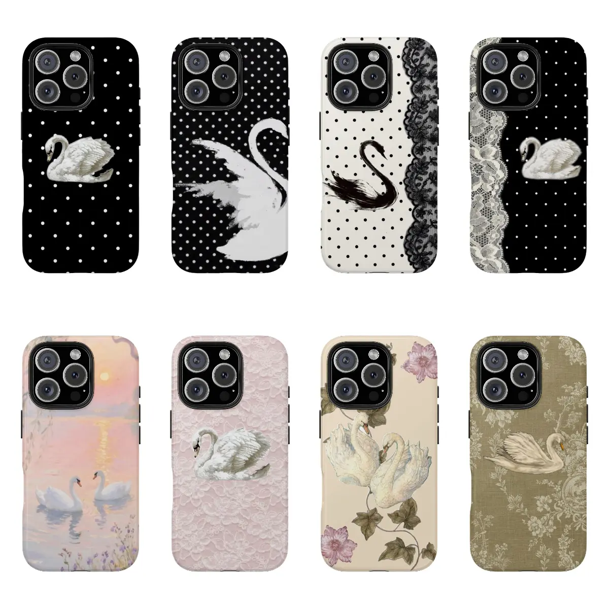 Viral Rococo Swan Print Smartphone Case - Soft Romantic Aesthetic Coquette Lace Cover for iPhone 17-11, Samsung S26-S21, Handheld Cellphone Devices Protection, Perfect Holiday Gift, Casing