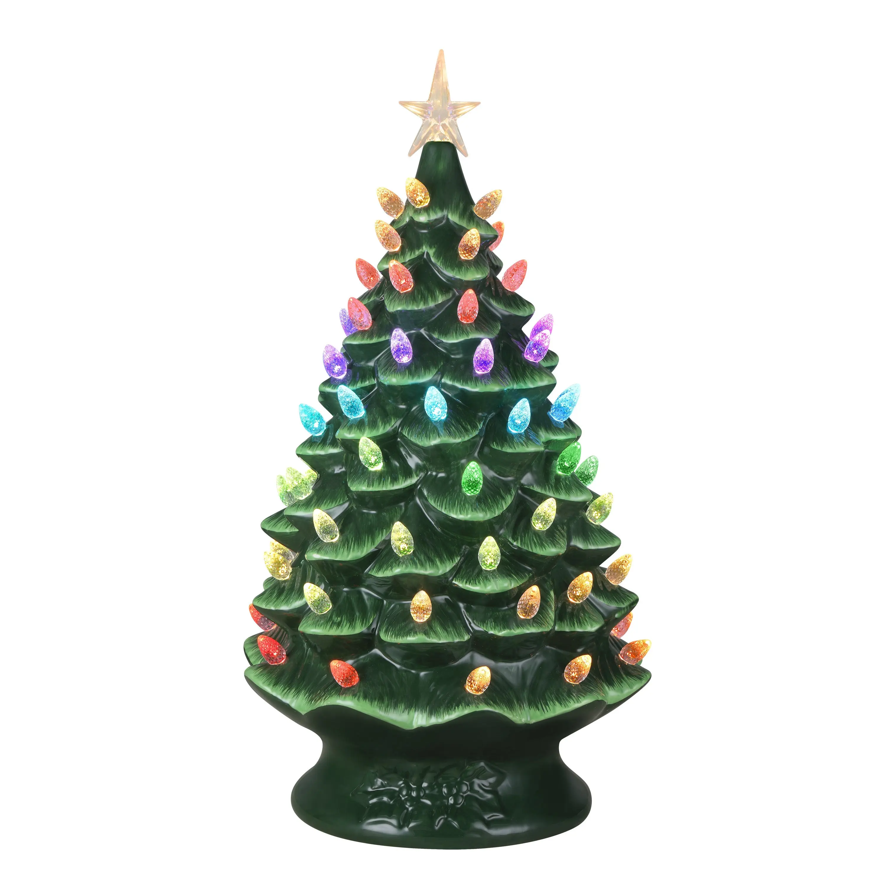 24 in. Nostalgic Green Ceramic Christmas Tree Decoration with Light Show