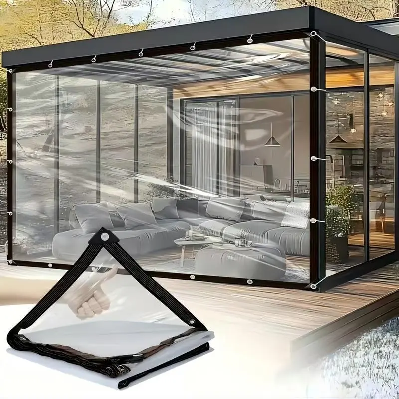6×10FT-Clear PVC Tarp with Grommets, Waterproof Outdoor Patio Curtain, Transparent Heavy Duty Tarp with Reinforced Edges for Gazebo, Porch, Greenhouse, Garden, Furniture Cover