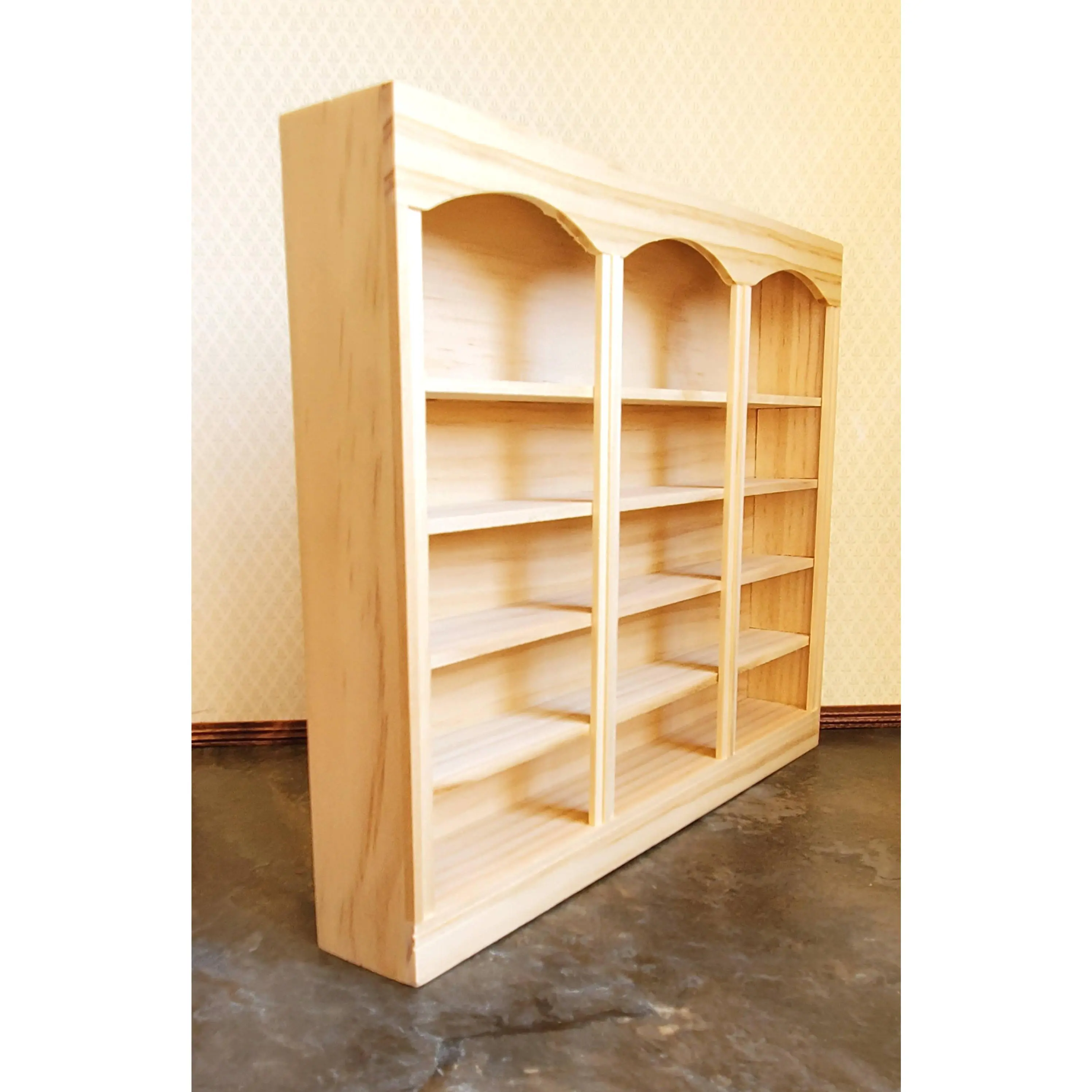 Dollhouse Library Bookcase or Shop Shelves 3 Bay 5 Shelves 1:12 Scale Unpainted