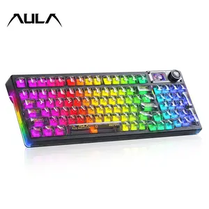 AULA F98Pro V3 Transparent Mechanical Keyboard with RGB Backlight Bluetooth 5.0 2.4G USB-C Multi-Function Knob Smart Screen Display Dual-Mode Gaming Office Long Battery Life Compatible with Windows