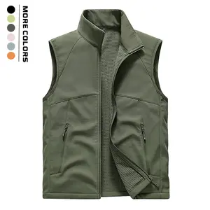 Men's Army Green Softshell Vest - Full Zip Sleeveless Jacket with Breathable Mesh Lining, Zipper Pockets, Available in Multiple Colors, Casual Outdoor Top, Perfect for Layering & Cooler Weather