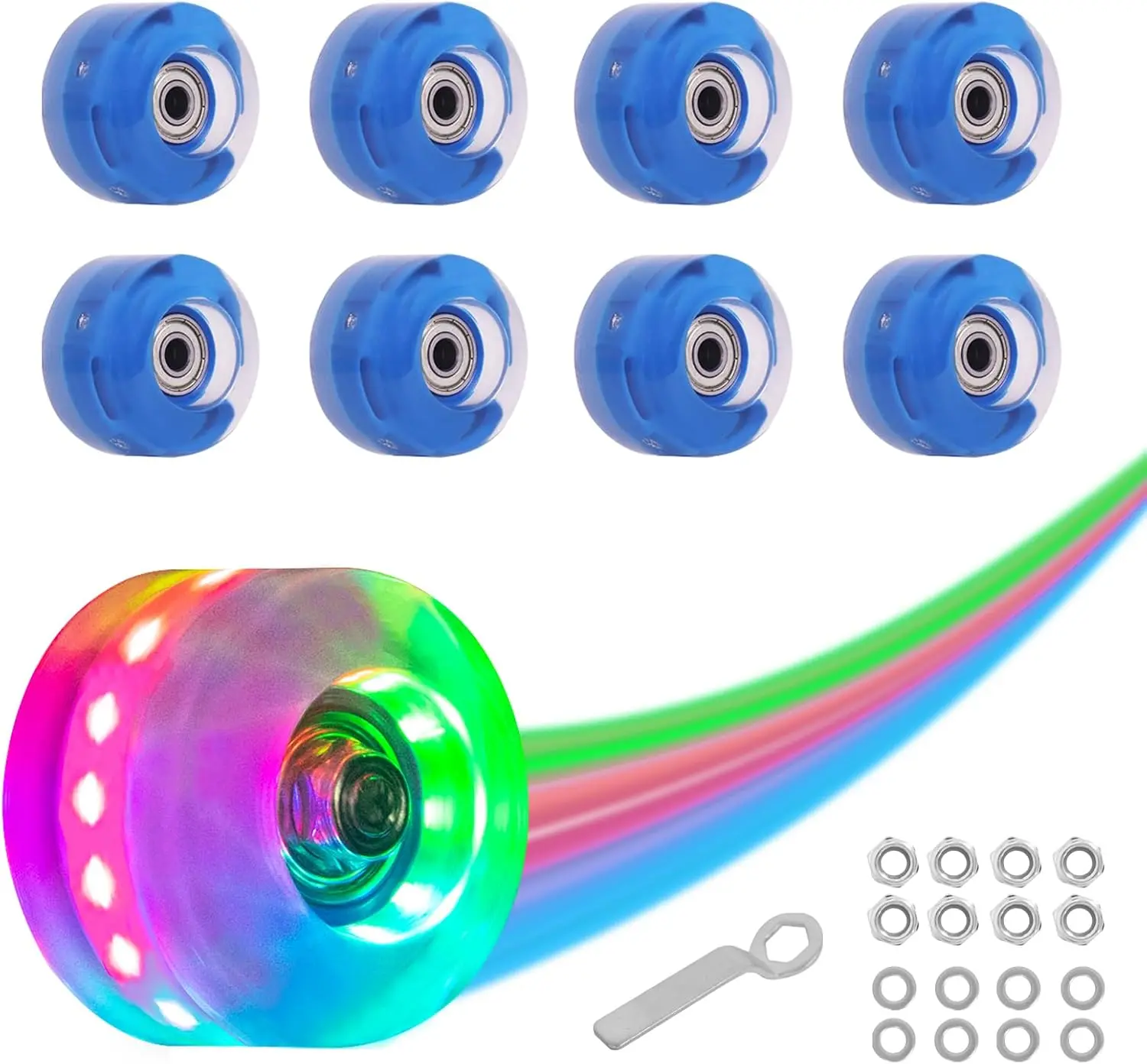8 Pack 82A Light up Roller Skate Wheels 54 * 32mm with Bearings Installed Luminous Quad Light Up Wheels lowing Replacement Wheels for Indoor Outdoor Skating