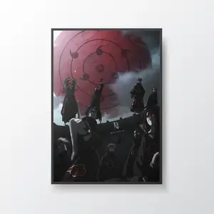 Akatsuki inspired poster set, featuring Konan, Deidara, Zetsu, Itachi, Sasori, Pain, Obito, Hidan, Kisame and Kakuzu, dark shonen manga aesthetic, otaku wall decor essential