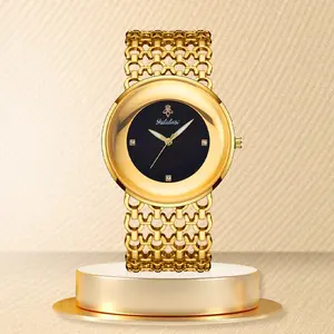 Luxury Round Bracelet Watch for Women Gold & Black Dual Color Options Waterproof Free Size Adjustment Elegant Daily Wear Fashionable Wristwatch Perfect Christmas Gift Valentine's Day Gift-1016