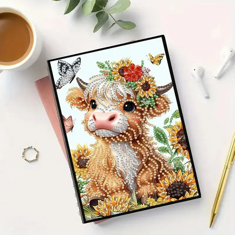 Cute Cow Pattern DIY Diamond Arts Colorful Painting Notebook, 1 Set A5 Notebook with Diamond Arts Colorful Painting Tools, DIY Craft Handicraft Supplies for Home Decor