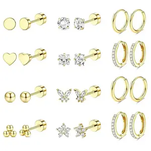 Artificial Gemstone Rhinestone Stud Earring Set - 12 Pairs Stud Earring Jewelry with Round, Heart, Star, Butterfly Shapes for Office BFFs, Daily Wear