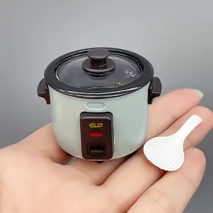 Light Blue and White Compact Miniature Electric Rice Cooker - Play Kitchen Set Accessory, Realistic Pretend Play Decor, No Power Needed Plastic Toy