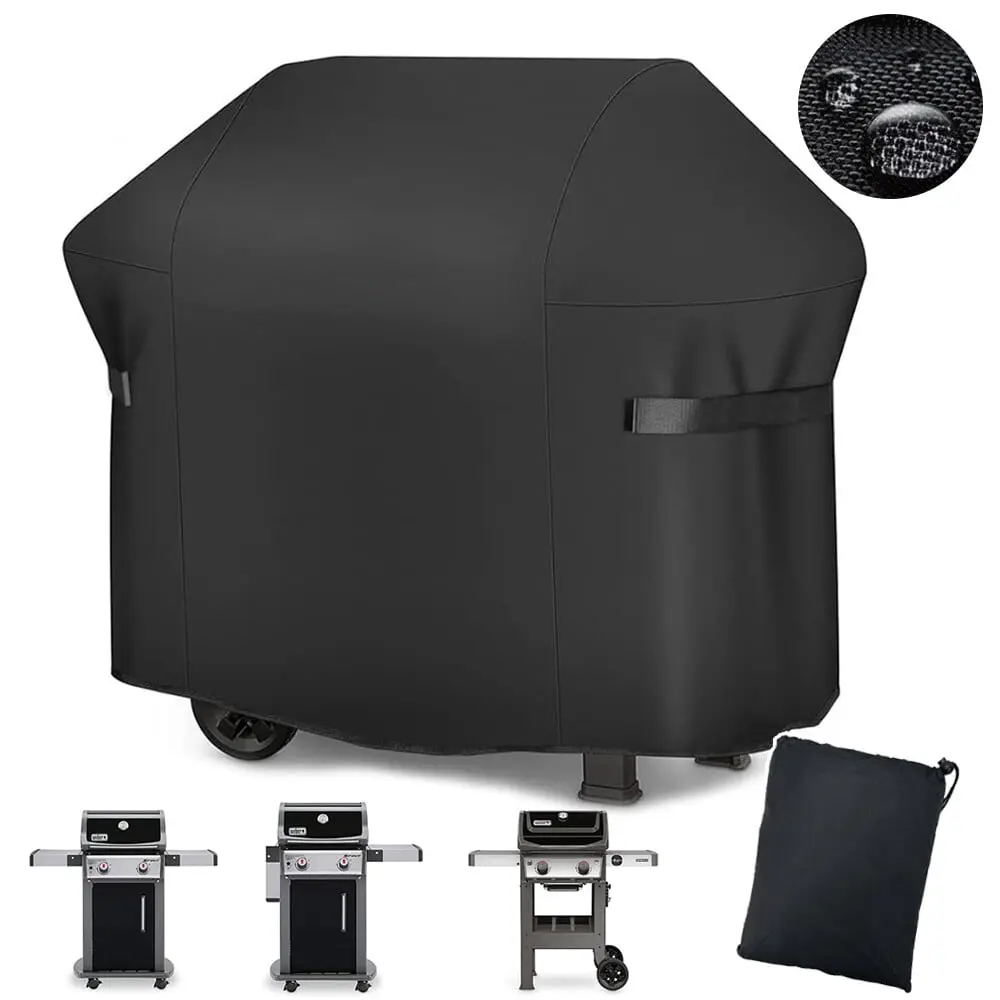 HOMEYA 48in Heavy Duty 600D Oxford Cloth BBQ Grill Cover, Waterproof Anti-UV Outdoor Barbecue Cover with Adjustable Hook-and-Loop Straps & Universal Strap for All Year Round Protection, Fits Weber Spirit 200, Spirit II 200 Series E210, Outdoor Grill, 1 X