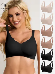 6 piece seamless jelly high-quality women's bras, suitable for daily wear, all-season, comfortable and skin-friendly. Wireless bras with lift and gather, padded with hook-and-eye back, perfect for yoga and sports, Supportive Bra, Wirefree Bra