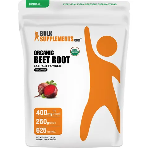 BulkSupplements Organic Beet Root Extract Powder - Sugar Free, Gluten Free Antioxidant Supplement, Vitamin, Daily Nutrition Supplement with Iron, Fiber for Energy & Digestive Wellness - 250g, 400mg per Serving
