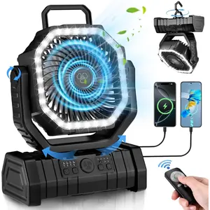 Portable Fan Rechargeable, 20000mAh Cordless Battery Powered Camping Fan with LED Light & Remote, 4 Speeds Wind, Timer, USB C, 360° Hanging Hook, Oscillating Fans for Travel Tent, Camping Essentialsequire outdoorfun